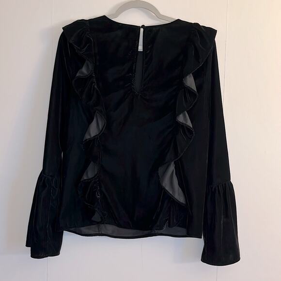Amaryllis Velvet Ruffle Blouse Size S Black Bell Sleeves Witchy Whimsigoth Boho - Picture 2 of 10